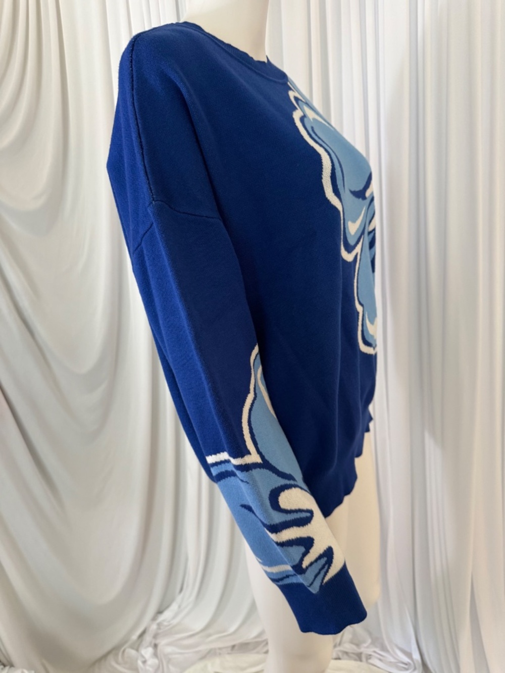 Jaclyn Smith Blue Floral Jacquard Knit Pullover Sweater Size XL NWT - Picture 3 of 16